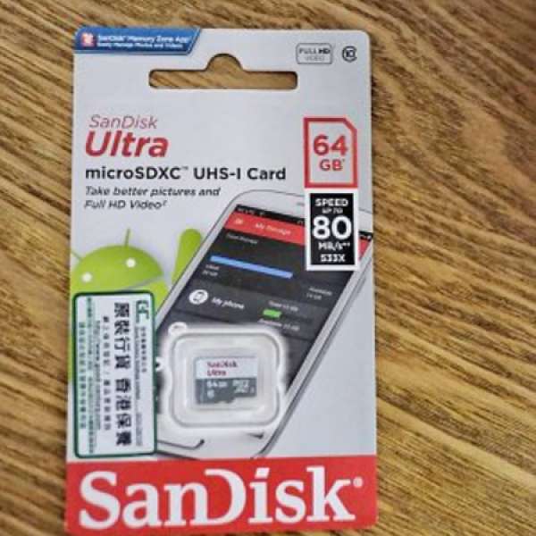 全新 Sandisk 64GB MicroSD SDXC card class-10 UHS-1 80MBs
