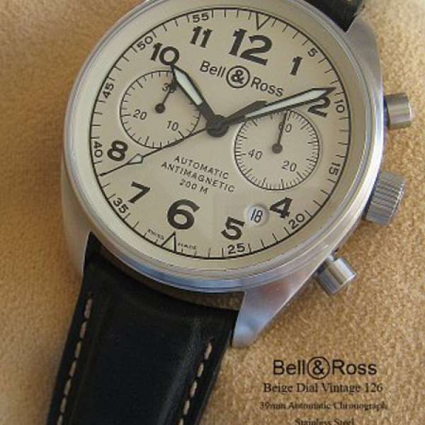 Bell & Ross Vintage 126 Beige Dial Auto Chronograph 39mm  sinn tutima