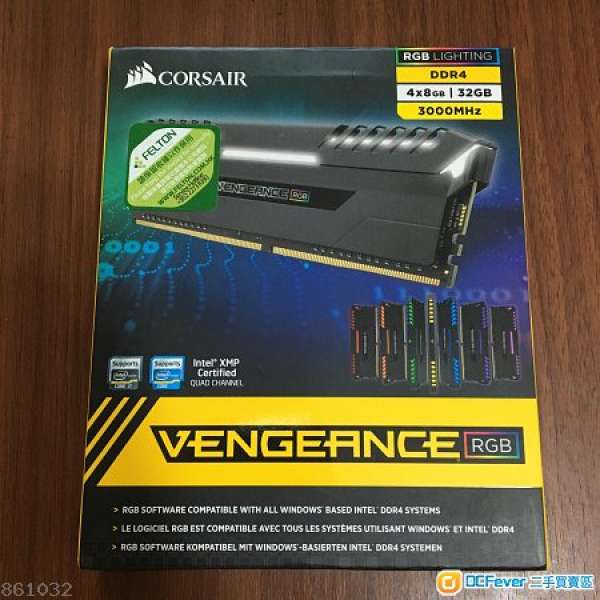 Corsair Vengeance® RGB 32G (4 x 8G) DDR4 RAM 3000MHz (行貨有盒有保養)