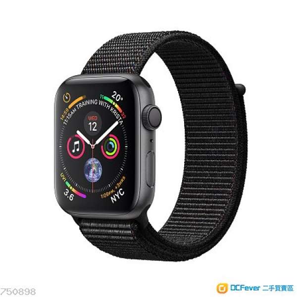 『放』Apple Watch Series 4 44mm 太空灰鋁金屬錶殼配黑色運動手環 黑色 GPS (全新...