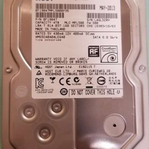 Hitachi/HGST 90%新 4TB 3.5" Sata3 硬碟