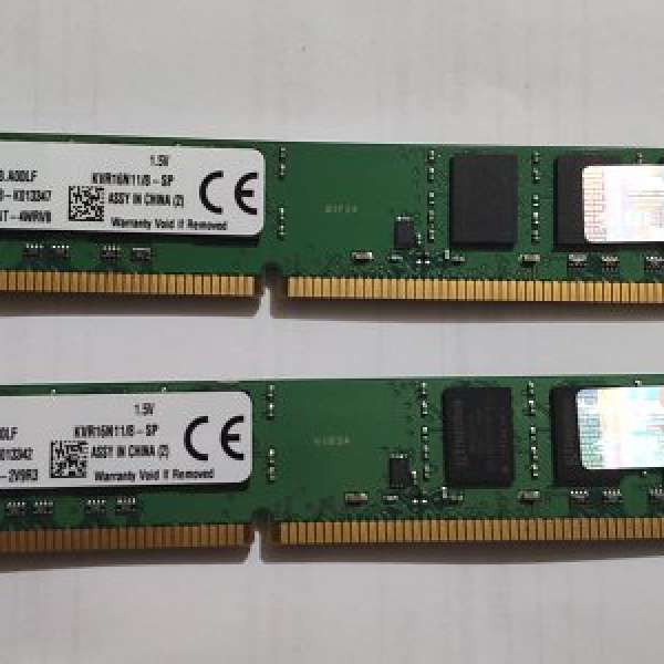Kingston DDR3 1600MHz 8GB X 2條 =16GB 卓面電腦