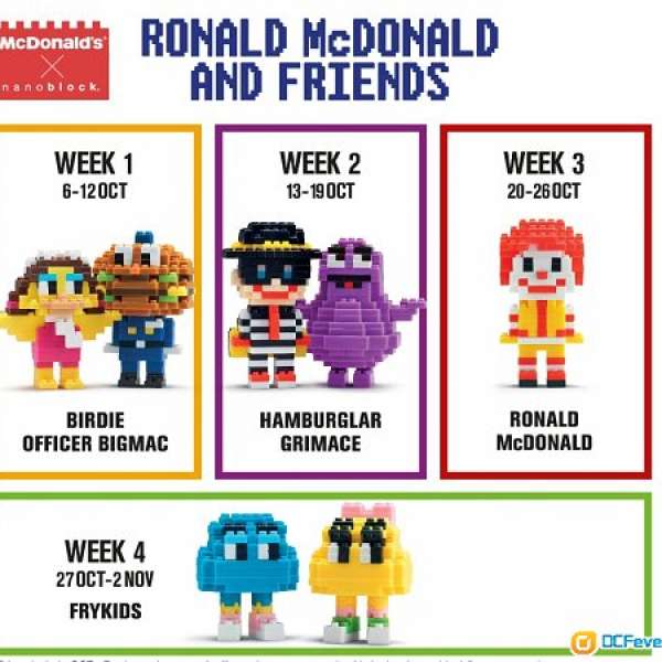 2016 McDonald’s x nanoblock Ronald & Friends漢堡神偷小飛飛麥當勞叔叔滑嘟嘟巨...