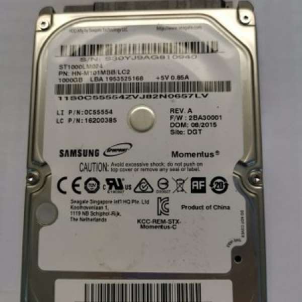 Segate 1TB 2.5寸Hard Disk