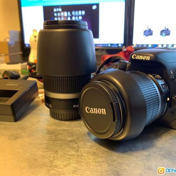 Canon 550D 連雙Canon 標準變焦鏡頭18-55 + 55-250mm 原廠日本電池 叉座 9成新 屯門
