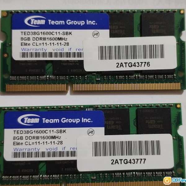 Team DDR3 1600MHz 8GB X 2條 =16GB