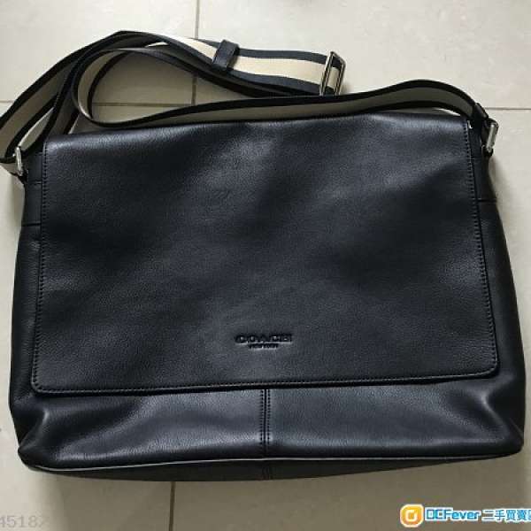 美國直入 全新Coach 深藍羊皮經典壓紋袋 公事包 斜背袋 側咩袋