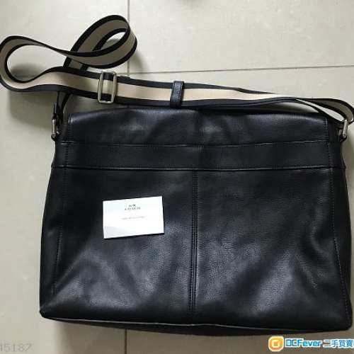 美國直入 全新Coach 深藍羊皮經典壓紋袋 公事包 斜背袋 側咩袋