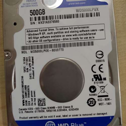 2.5 寸 WD 500GB SATA Hard Disk