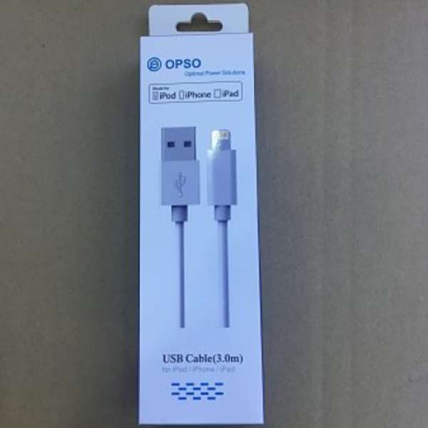 原裝正品(Apple MFI Certified ）Opso Lightning to USB Cable（3.0m）