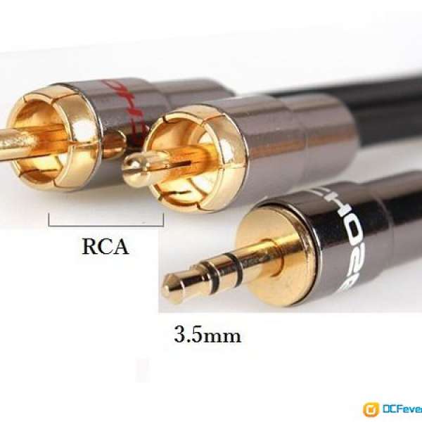 秋葉原 4N銅線芯配24K鍍金插頭 3.5mm to RCA 喇叭線, 音響線, hifi線, 3.5mm轉RCA,...