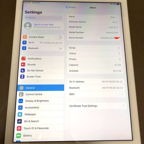 平放新淨ipad air 2 wifi 32GB 齊配件