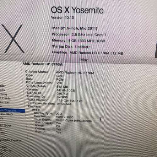 IMAC 21.5吋 2.8GHz i7 2011-MID 1TB HDD 四核心處理器