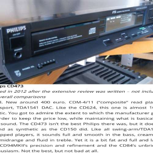 Philips CD473 CD機(原庒220v)TDA1541 DAC解碼晶片，低音飽滿有力，人聲柔和悅耳，...