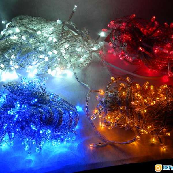 LED 聖誕燈 10米長 100個燈泡 任選藍紅黃白橙其中 1 色 8 種閃動模式 十分慳電襟用