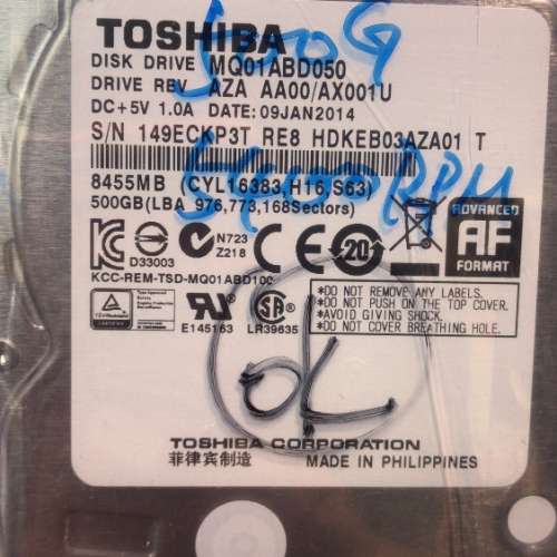 2手2.5吋  TOSHIBA  500GB 5400RPM