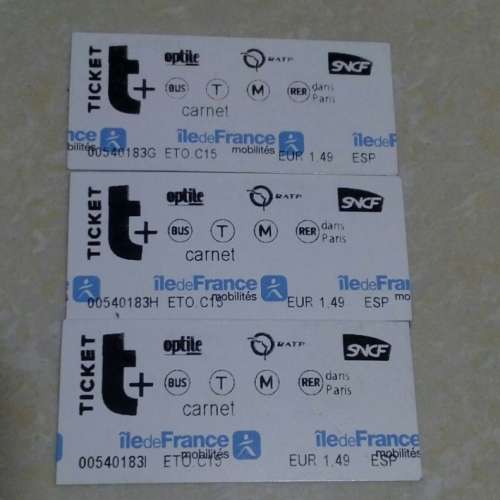 巴黎 Paris 交通票 ticket (地鐵 巴士 火車 通用）