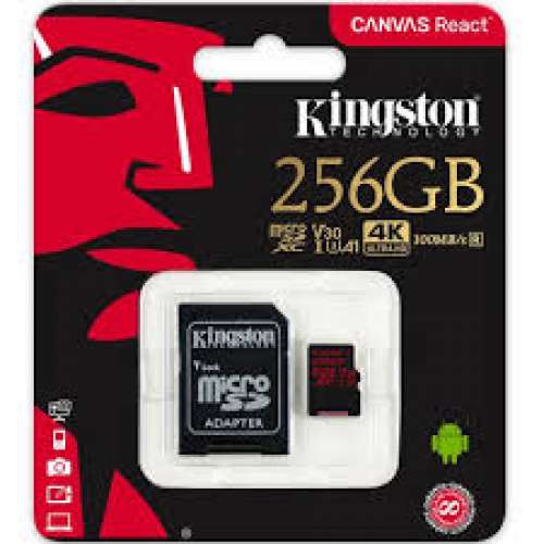 Kingston 256GB Canvas React Micro SD Card (SDXC) UHS-I U3 V30 + Adapter -