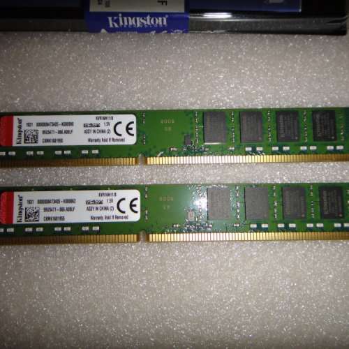 Kingston DDR3 1600 8Gx2 短身雙面共16GB 2019年出廠**另有 DDR3 1600 4G x 2 =8GB