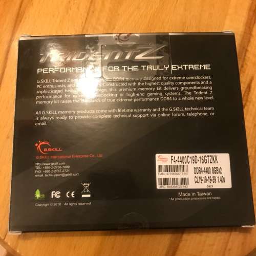 16 GB(2X8 GB)G Skill 電競超頻 DDR4 4400mhz Ram