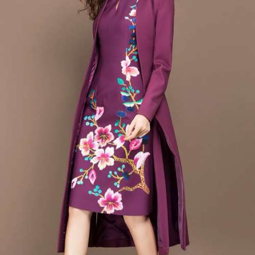 女裝紫紅色改良旗袍套裝