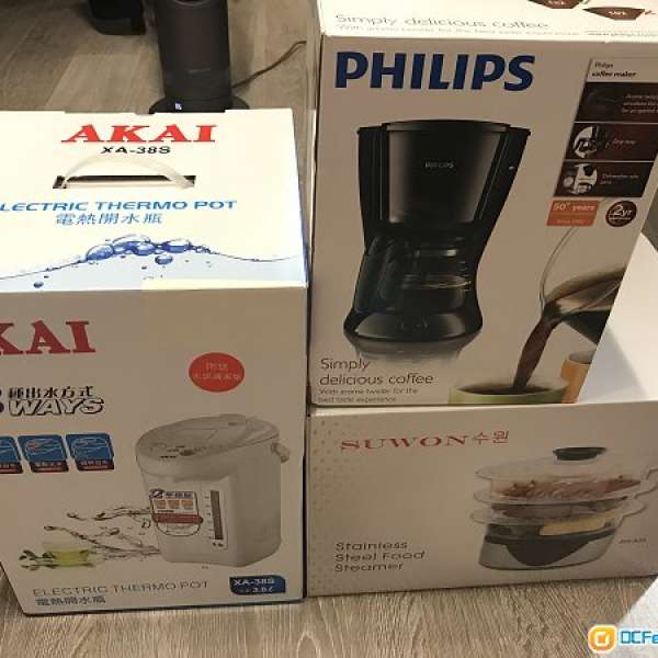 全新 - 3.8公升電熱水器 (Akai XA-38S)，蒸氣爐，咖啡機