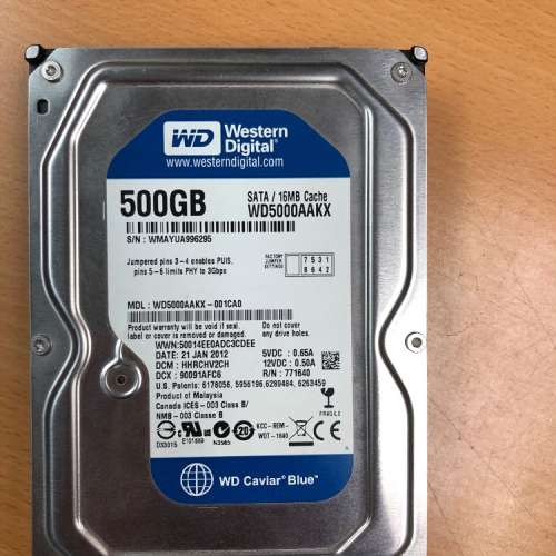 二手 WD 3.5” 500GB SATA HDD