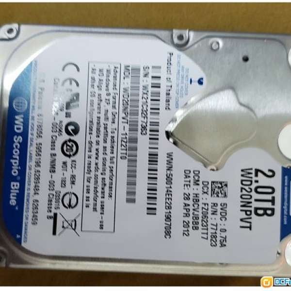 WD 2TB 2.5" 硬碟 WD20NPVT