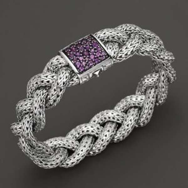 John Hardy Braided Silver Bracelet / Chain with Amethyst