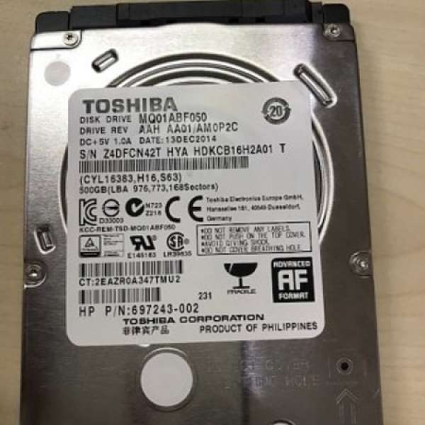 TOSHIBA 2.5吋 500GB HDD