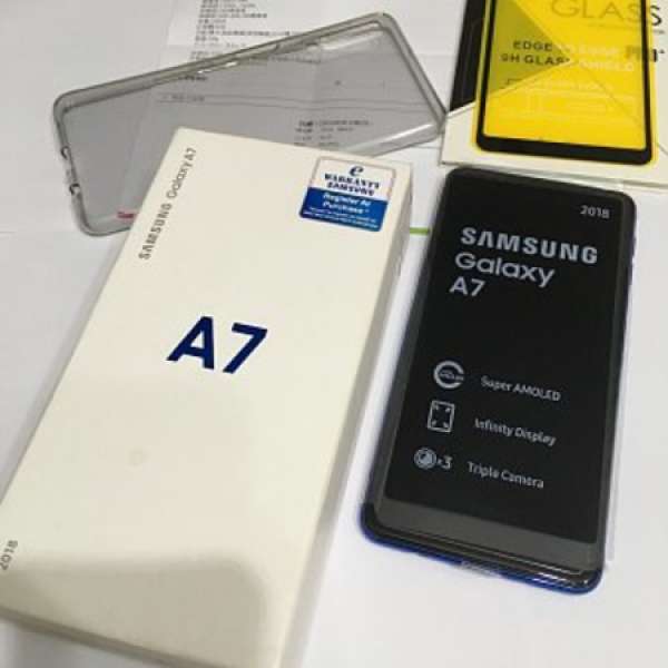 放抵用Samsung A7(2018) 128G特別版深海藍藍台水Full Set加9D全屏黑貼97%新
