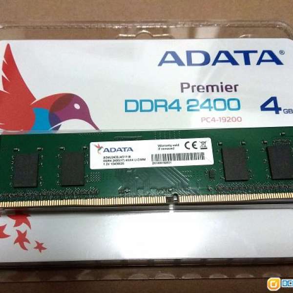 永久保用 ADATA Premier DDR4 2400MHz 4GB Ram AD4U2400J4G17-R