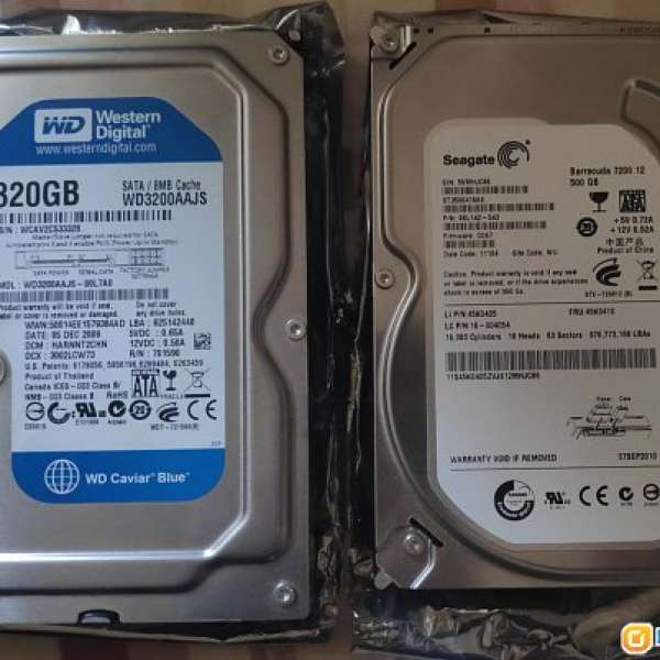 兩隻SATA 3.5寸 HDD, 320GB 500GB