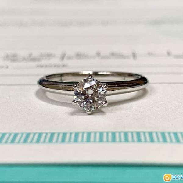 Tiffany 0.41ct F VVS1 3EX NON 齊証書-PT950白金Tiffany六爪經典款鑽石戒指