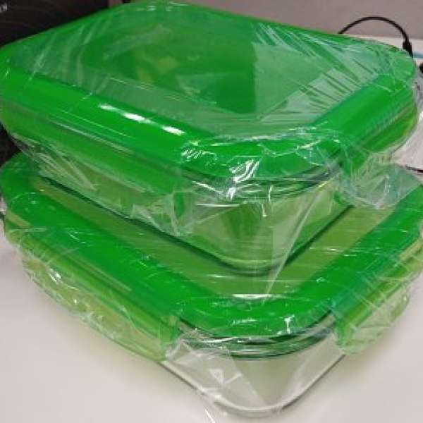 100% new 1套 2件 美國康寧密扣 Snapware Pyrex Eco Pure 長方形 玻璃保鮮密封盒(3...