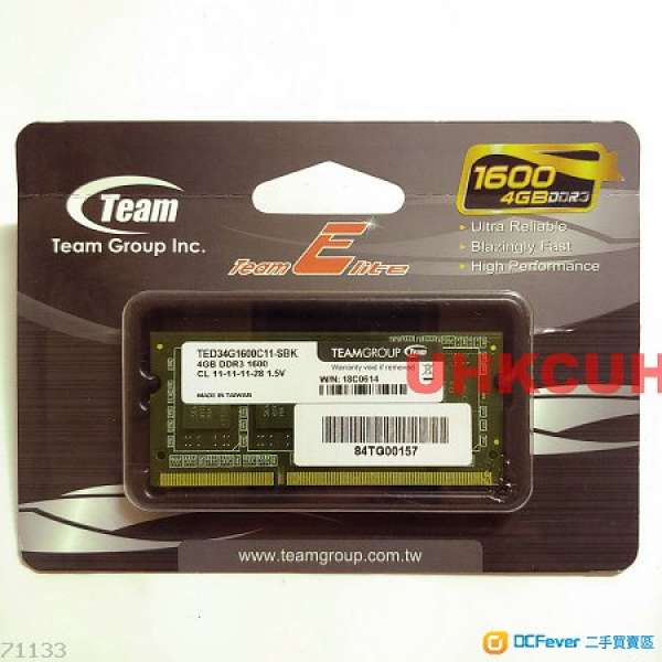 全新 4GB DDR3 1600 Notebook Ram 一條
