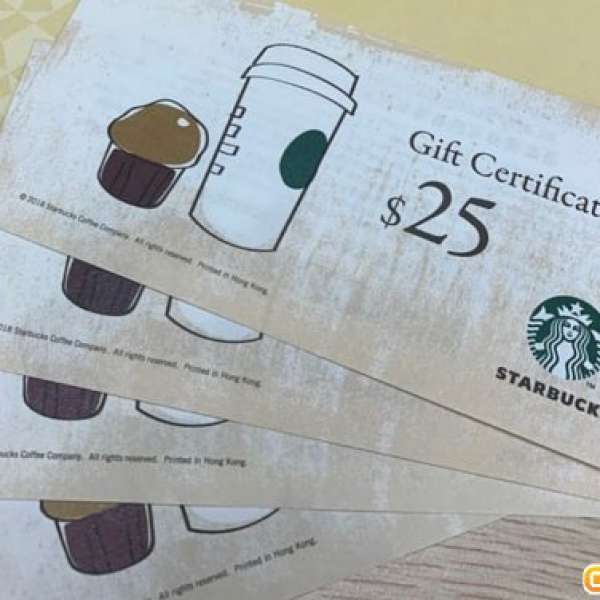 星巴克 -- Starbucks -- 現金券 -- $25券 -- 8折 -- 禮券 -- Gift Certificate