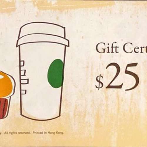星巴克Starbucks $25現金券 (9折)