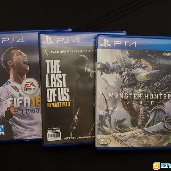 PS4 - Monster Hunter $180 /Last of Us Remastered $80 /Fifa 18 $60