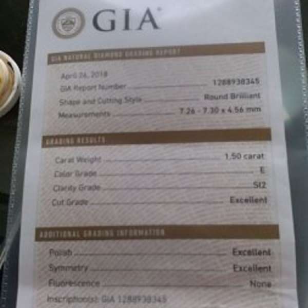 1.5卡鑽介 -  E色 S12 EEE none, 有GIA ,可到珠寶店驗, 可改 size