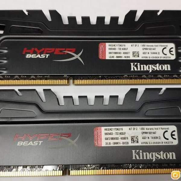 Kingston HyperX DDR3 2400MHz 8GB X 2條 =16GB 卓面電腦