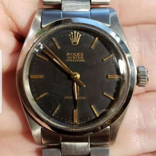 真品古董Rolex~6430手上鍊黑粉面金字金劍針31mm-Boysize((不議價))