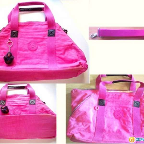 (8成新) KIPLING 深粉紅色有型尼龍兩款旅行袋 (可手挽 ` 側揹及斜揹袋)