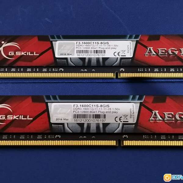 G. Skill DDR3-1600 8G Ram DIMM x 2 pcs