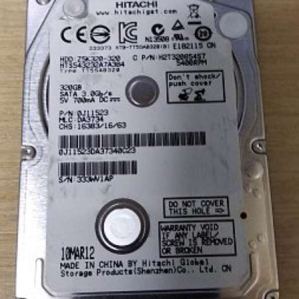 Hitachi  2.5 吋 SATA  320g  5400prm  harddisk