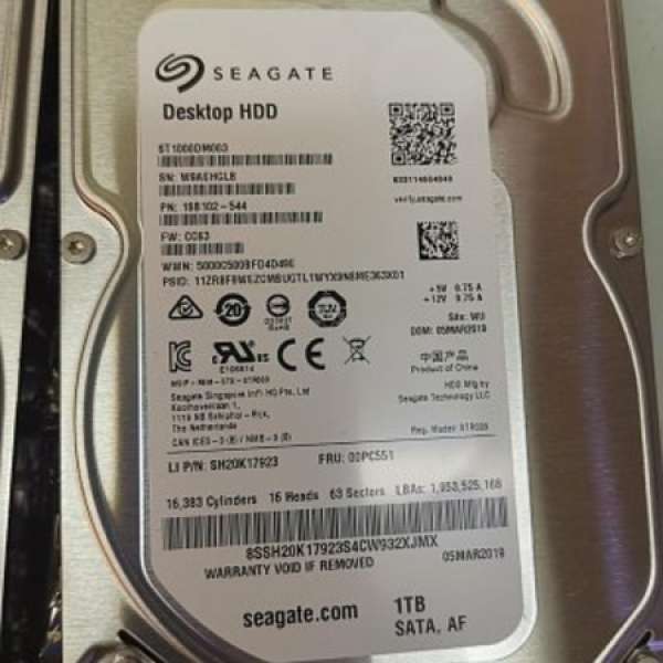全新 Seagate 1TB SATA HDD ST 1000DM003