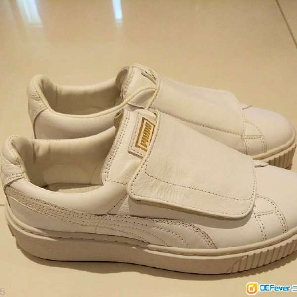 NEW Puma basket platform genuine leather white strap win sneakers