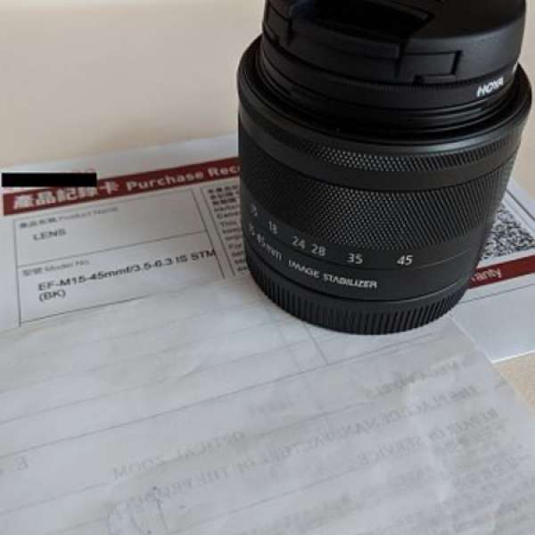 Canon EF-M 15-45mm 淨鏡99%新, 連HOYA filter