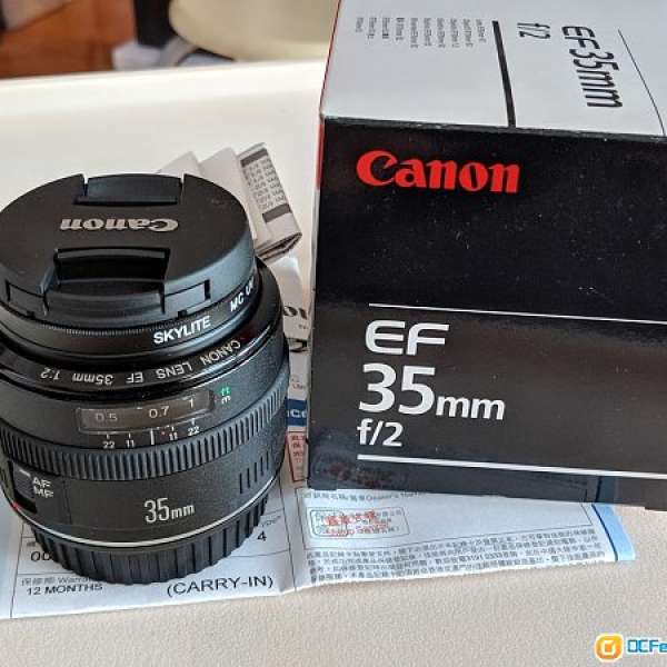 Canon EF 35mm f/2 淨鏡99%新停産絶版, 連filter