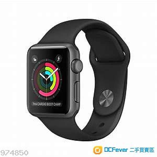 Apple Watch Series 3 GPS，38 毫米太空灰鋁金屬錶殼配黑色運動錶帶